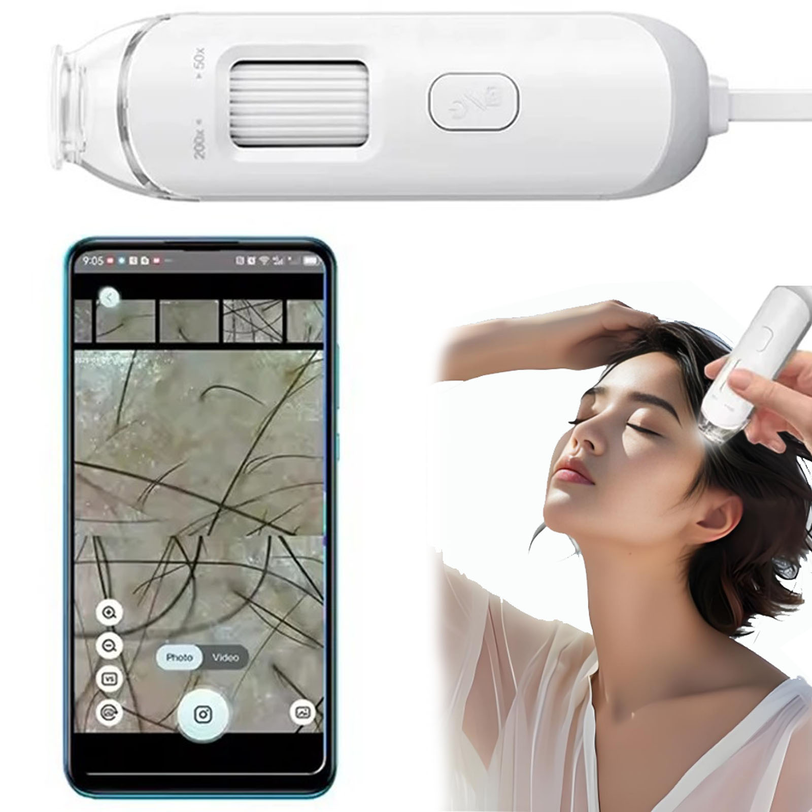Hair Porosity Test - Dermatoscopio electrónico, cámara para el cuero